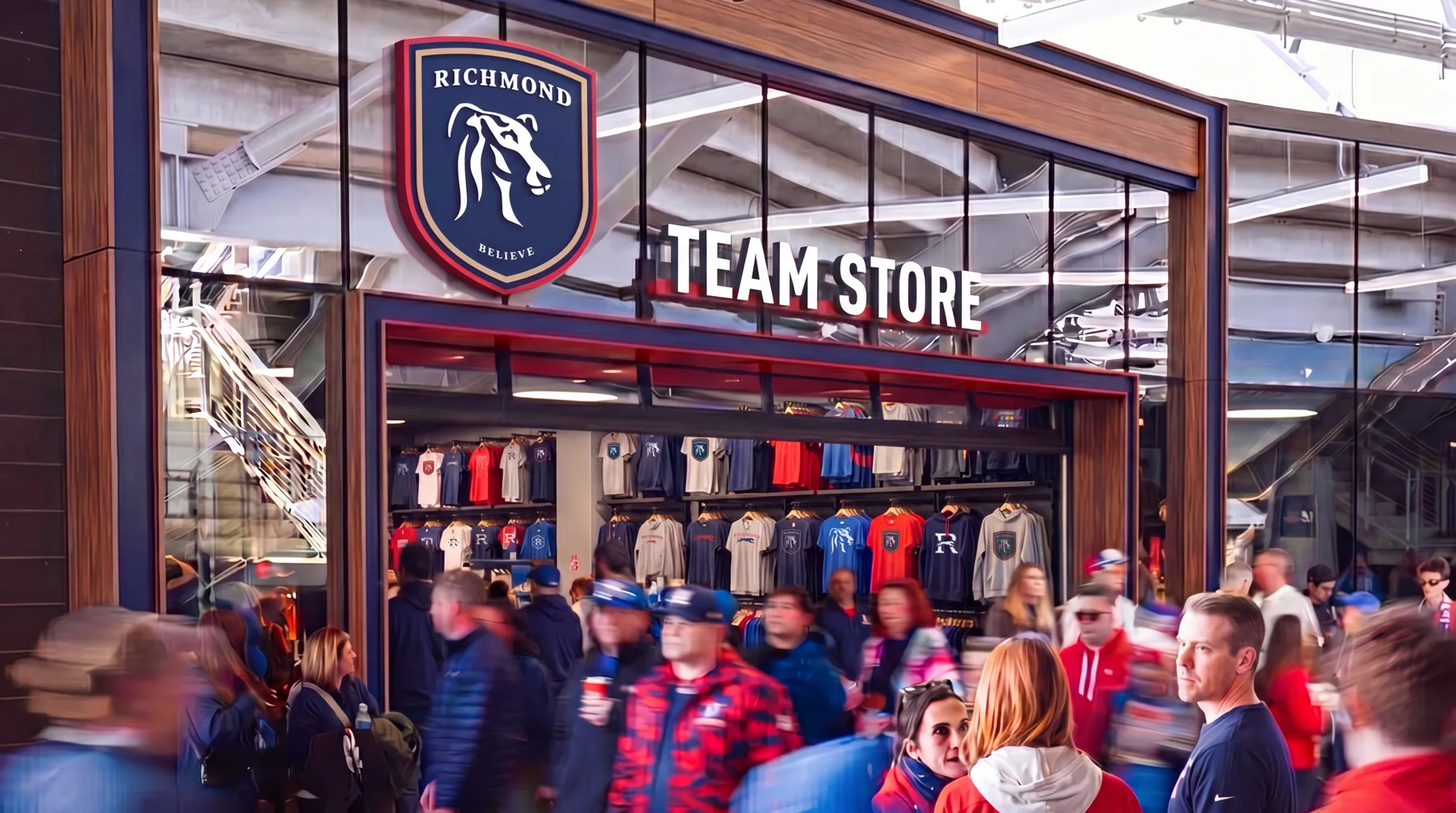 AFC Richmond stadium activation — Team Store entrance branding