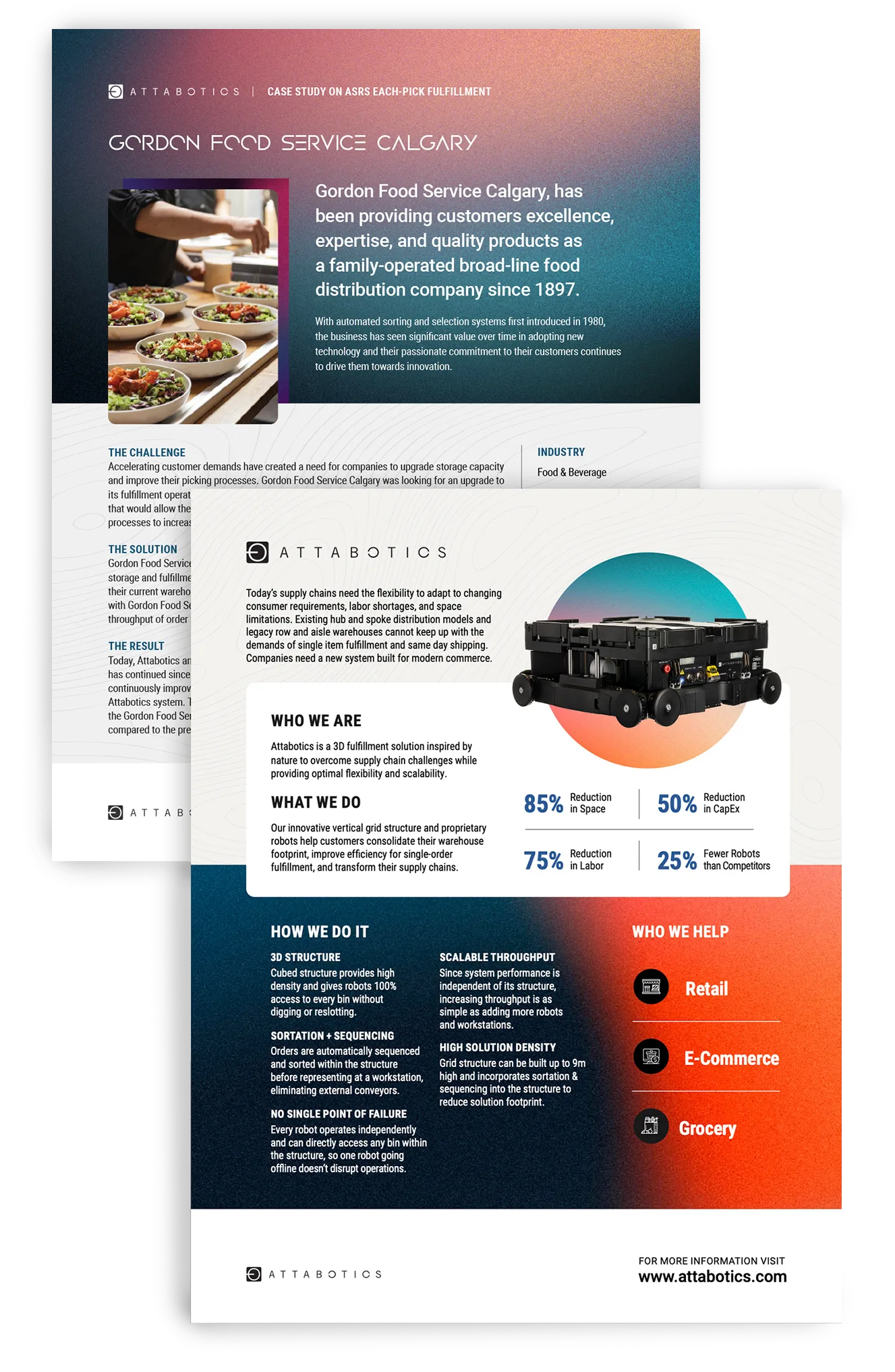 Attabotics marketing flyers and one-sheet layouts