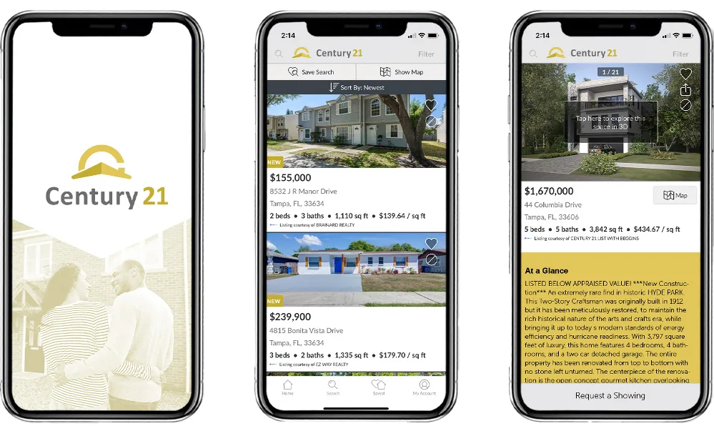 Century 21 rebranding applied to mobile user interface