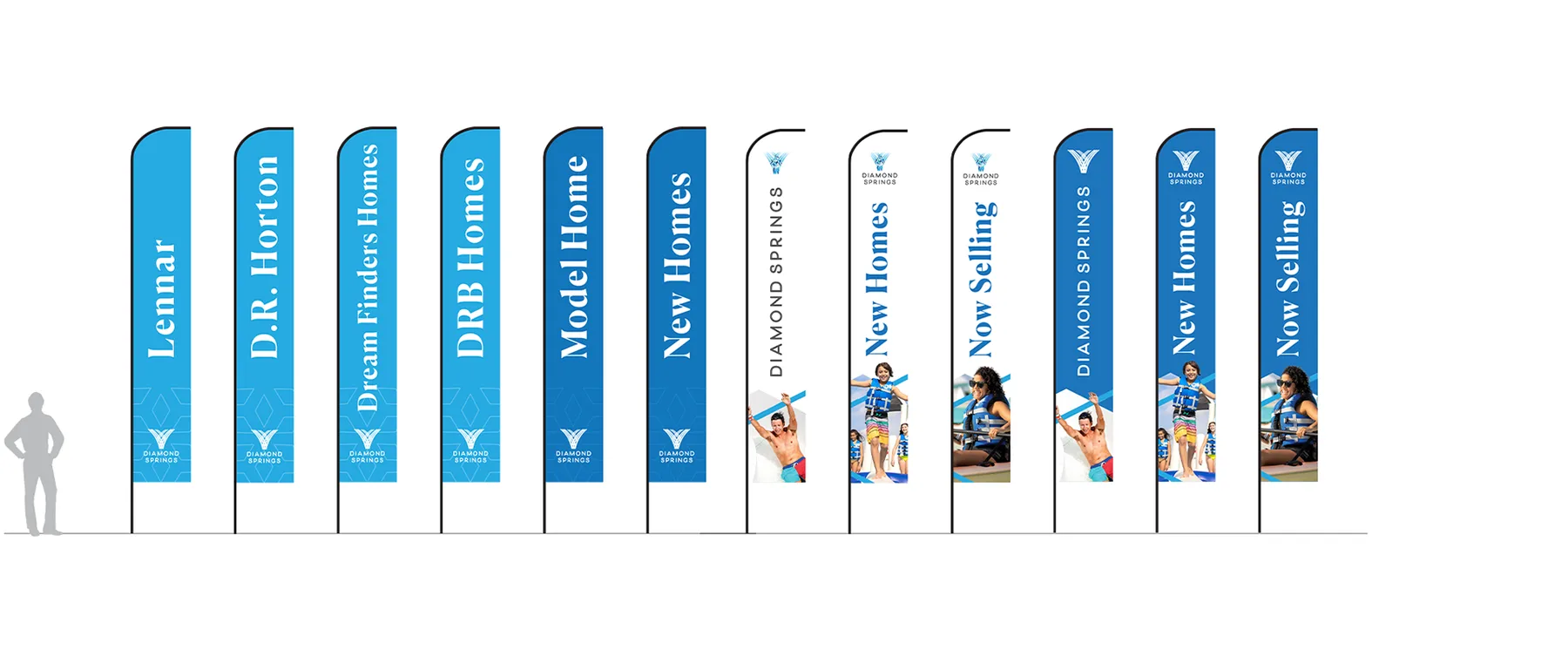 Diamond Springs feather flags, blade banners, and outdoor signage lineup