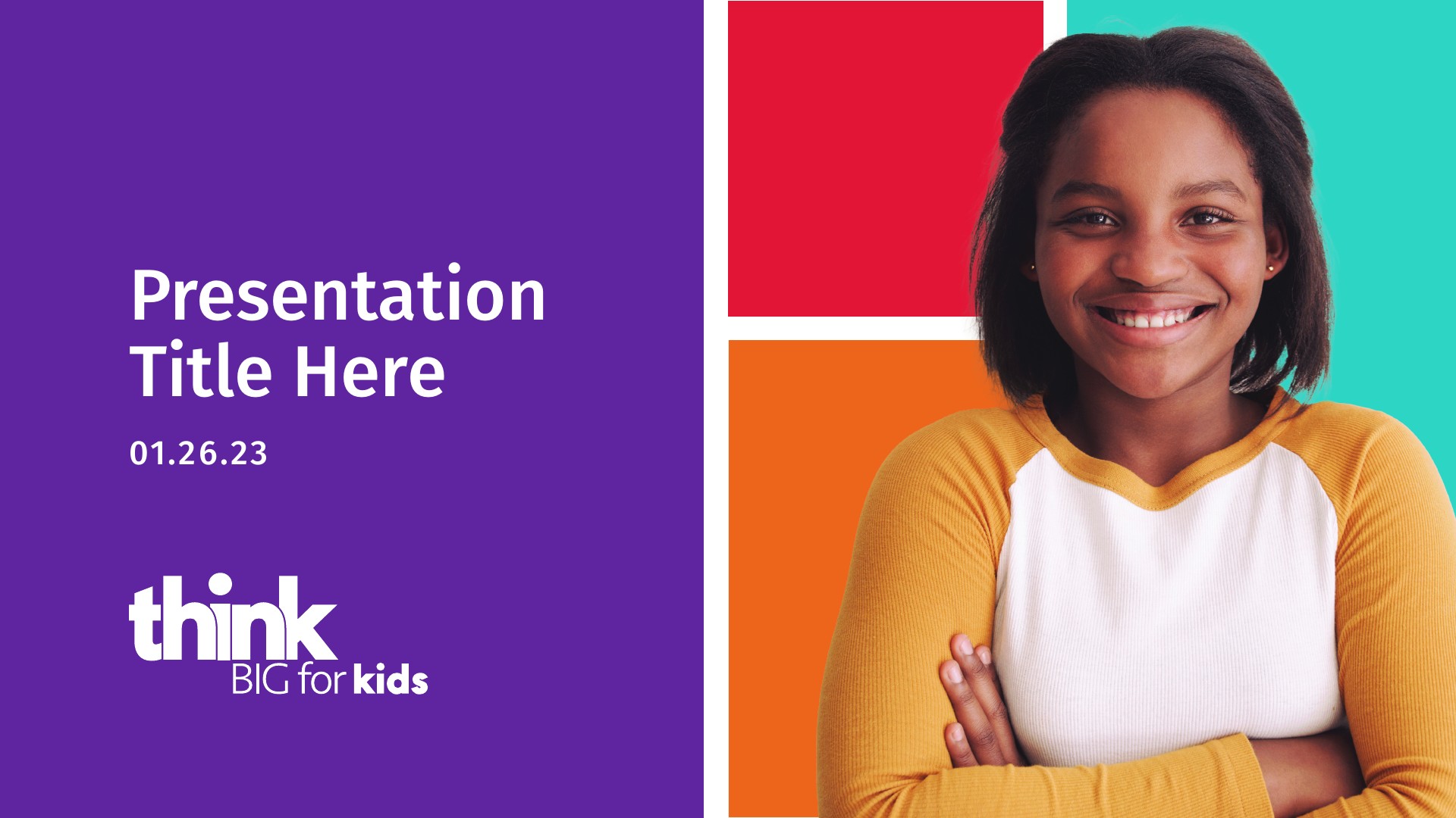 Think Big for Kids PowerPoint template cover layout