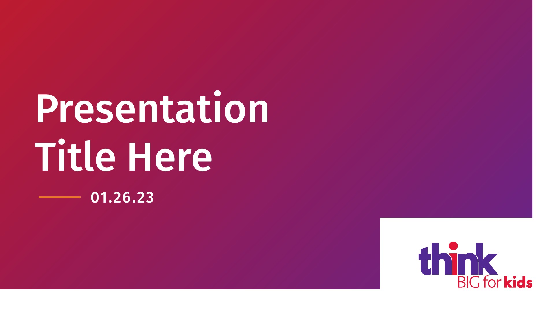 Think Big for Kids PowerPoint template alternate cover layout